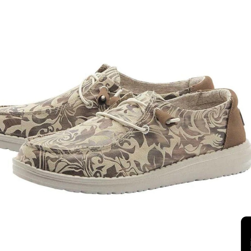 Hey Dude Women's Taupe Floral-Print Slip On Loafers
